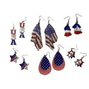 6 Set USA Patriot Ear Rings New Sealed Packages Red White Blue